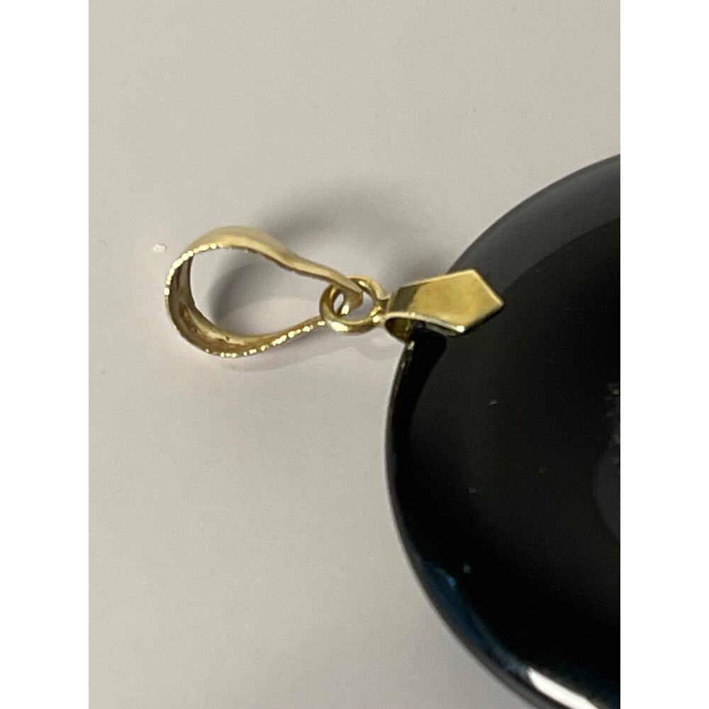 14K Yellow Gold Black Onyx Asian Longevity Symbol Pendant - Picture 4 of 9